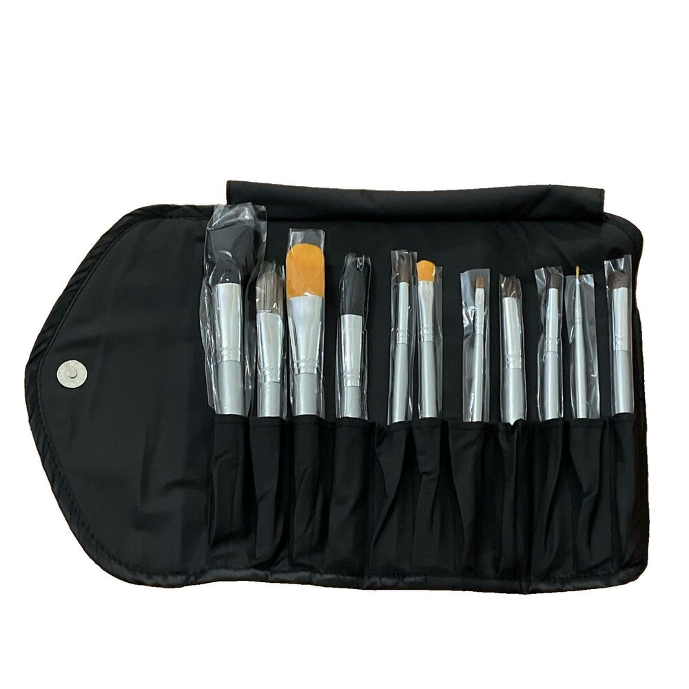 FantaSea 11 Piece Cosmetic Makeup Brush Set Roll-Up Case FSC539 Goat Pony NEW